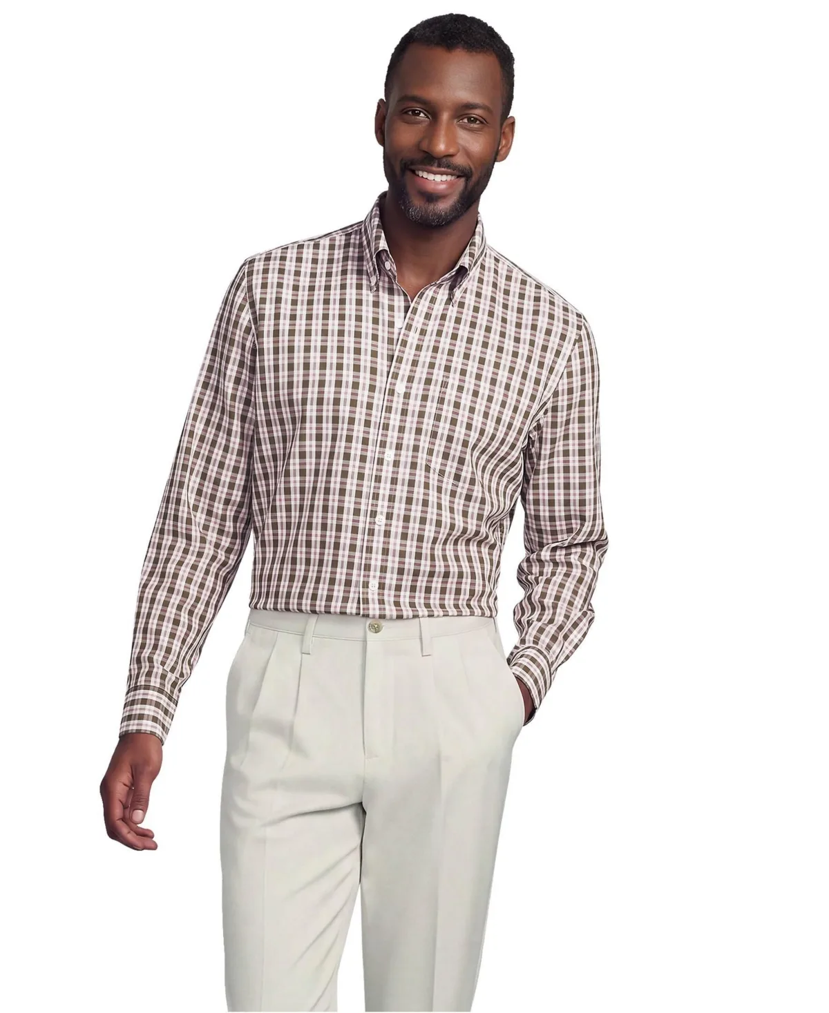 Traditional Fit Solid No Iron Supima Pinpoint Buttondown Collar Dress Shirt