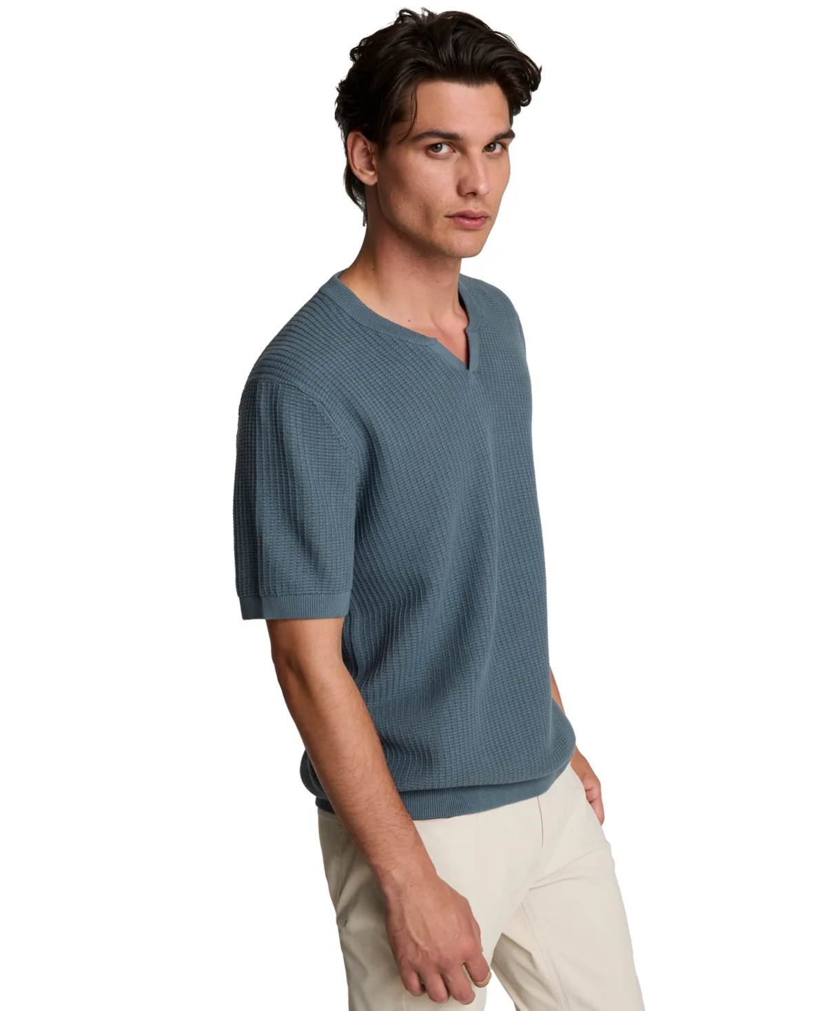 Johnny Collar Short-Sleeve Waffle-Knit Classic-Fit Cotton Sweater by Kenneth Cole