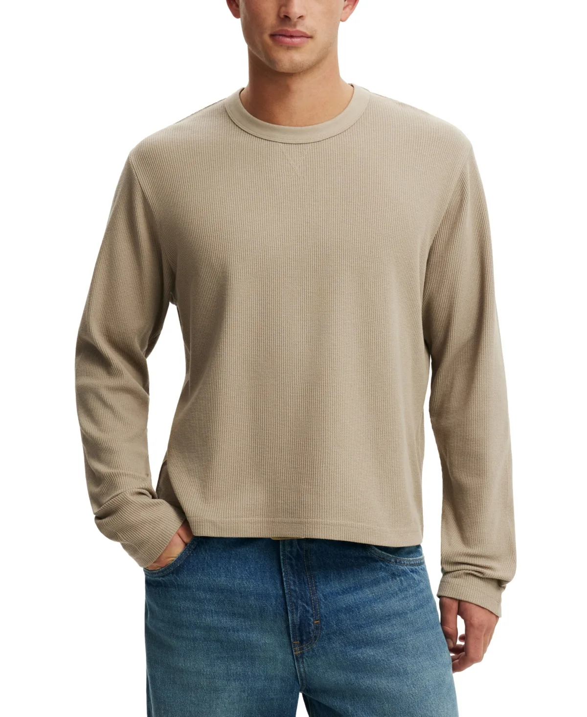 Cropped Waffle-Knit Long-Sleeve T-Shirt by Cotton on