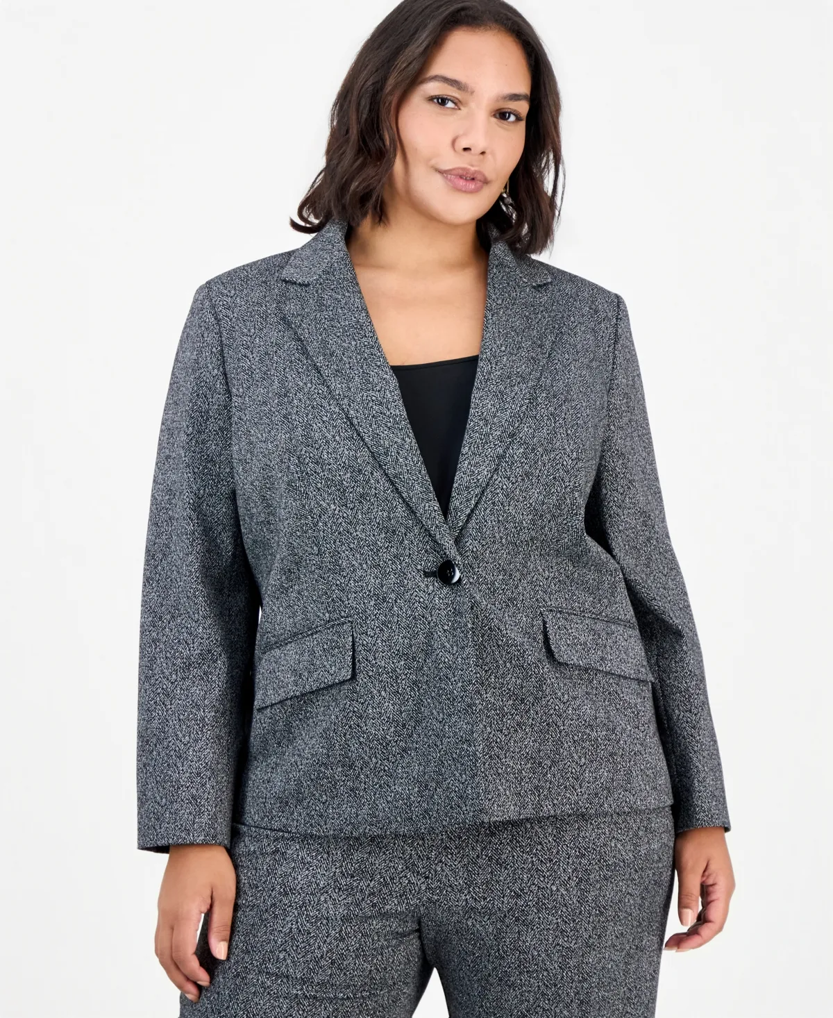Notch-Collar Long-Sleeve Geometric Blazer by Kasper