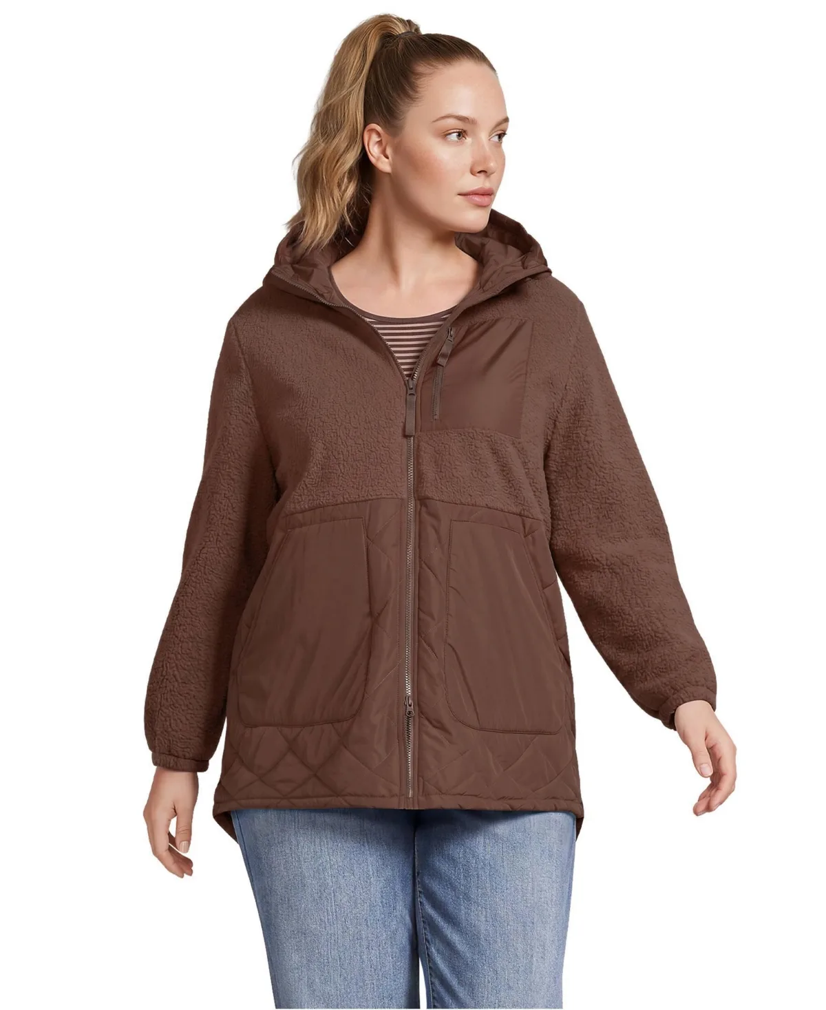 High Pile Quilted Mixed Media Parka by Lands' End