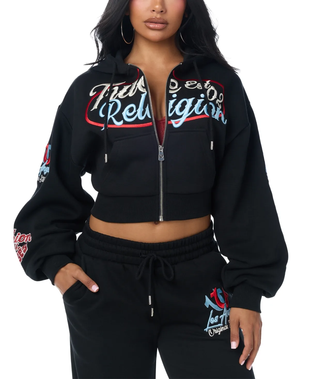 Graphic Print Cropped Zip-Up Hoodie by True Religion