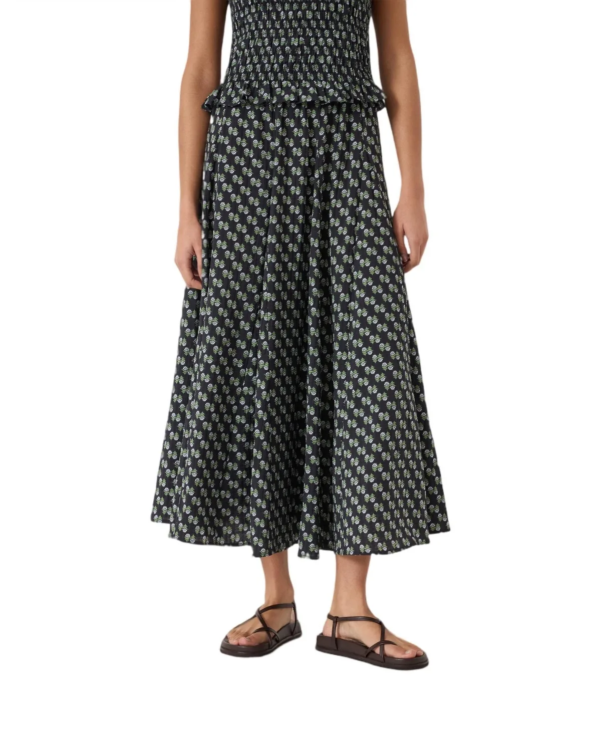 Mavi Godet A-Line Crinkle Midi Skirt by Hush