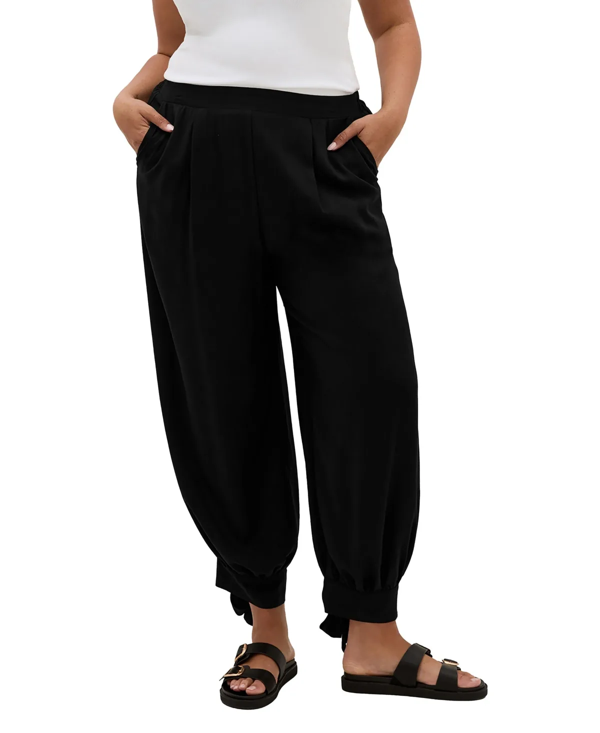 Billie Wide-Leg Adjustable Tie Hem Pull-On Pants
