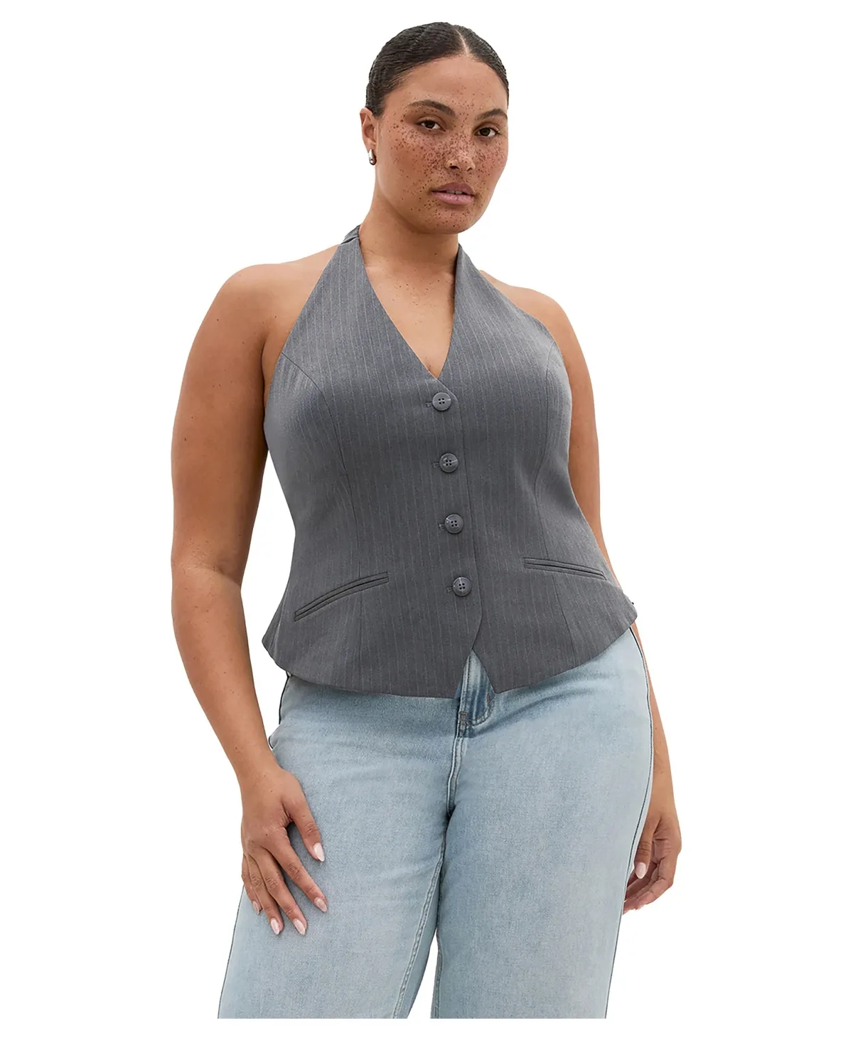 Cora Halter Stripe Vest by City Chic