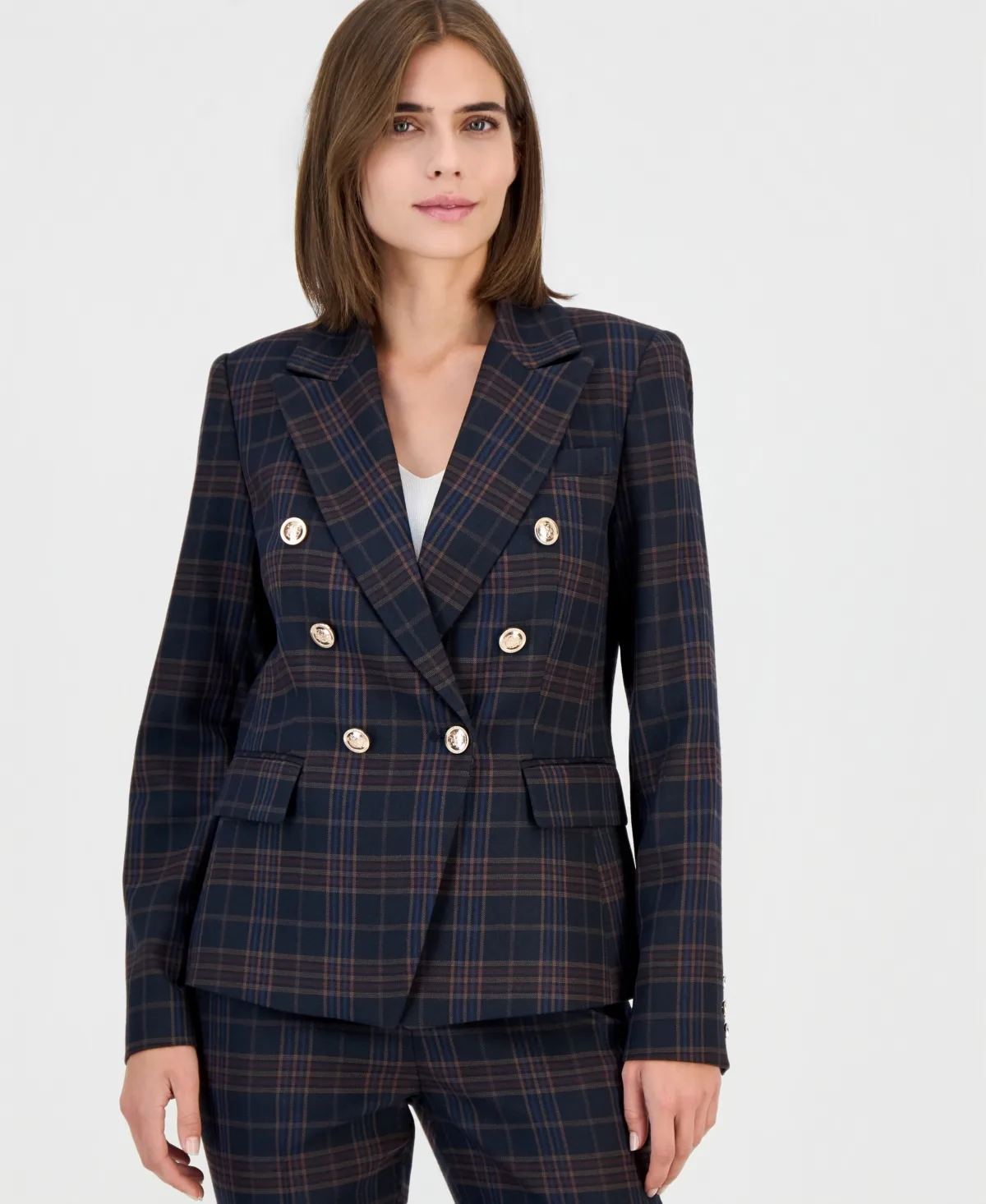 Double-Breasted Plaid Blazer by Tahari