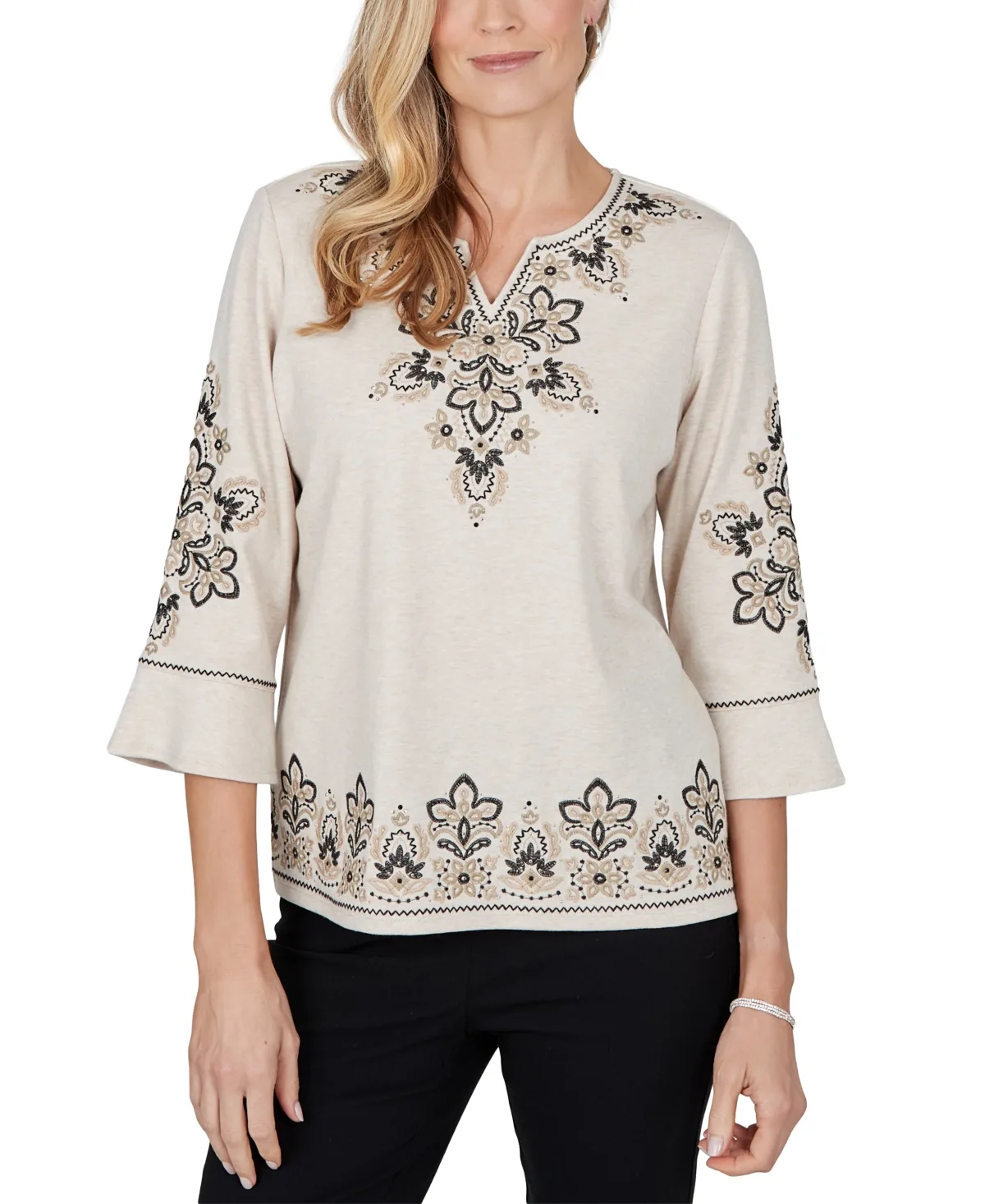 3/4-Sleeve Side Slit Blouse by Alfred Dunner