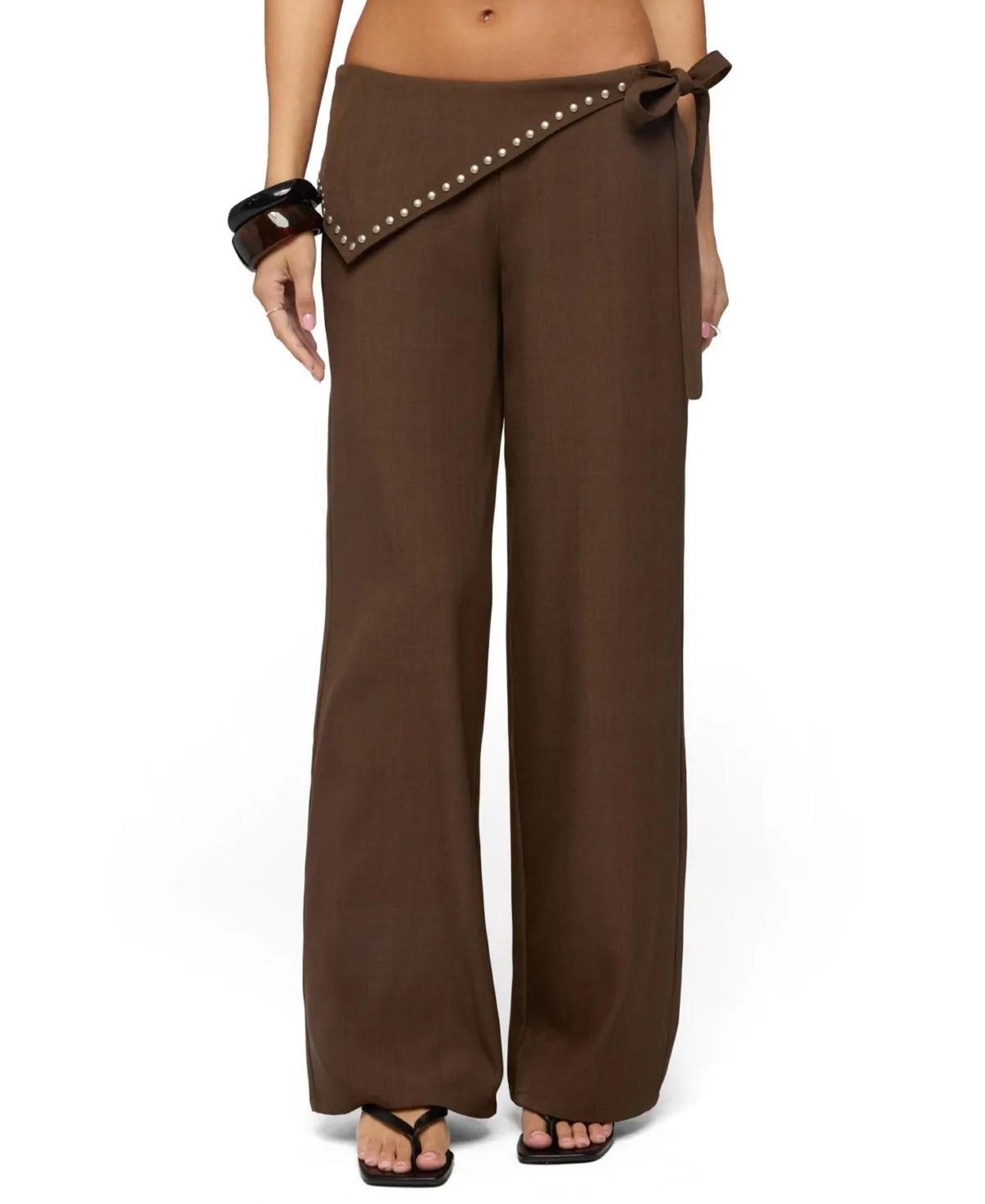 Avery Studded Foldover Straight Leg Pants by Edikted
