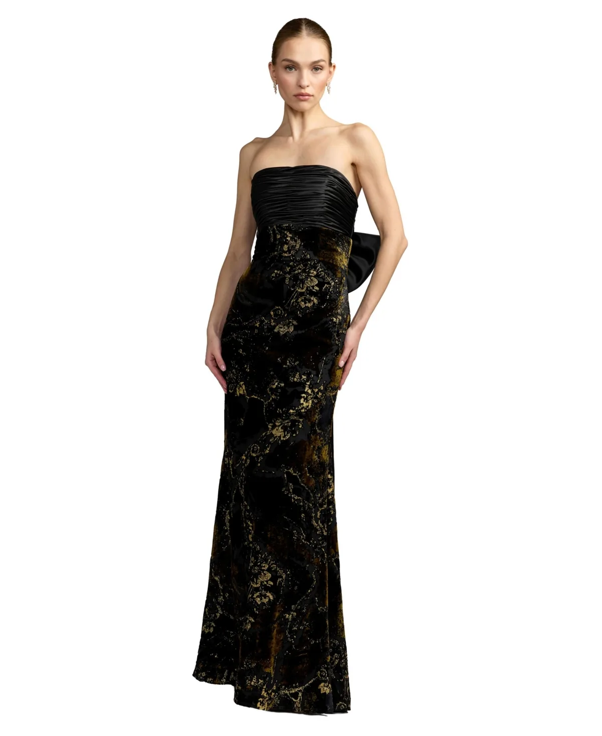 Mac Duggal Floral Velvet Strapless Gown by M.A.C.