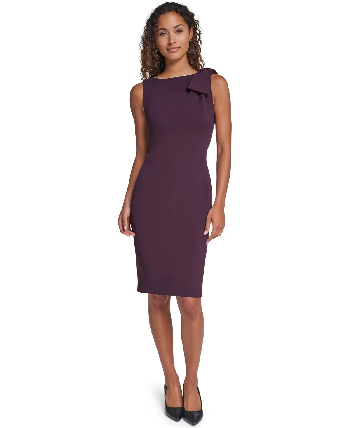 Scuba Crepe Pearl Trim Crewneck Sheath Dress by Karl Lagerfeld