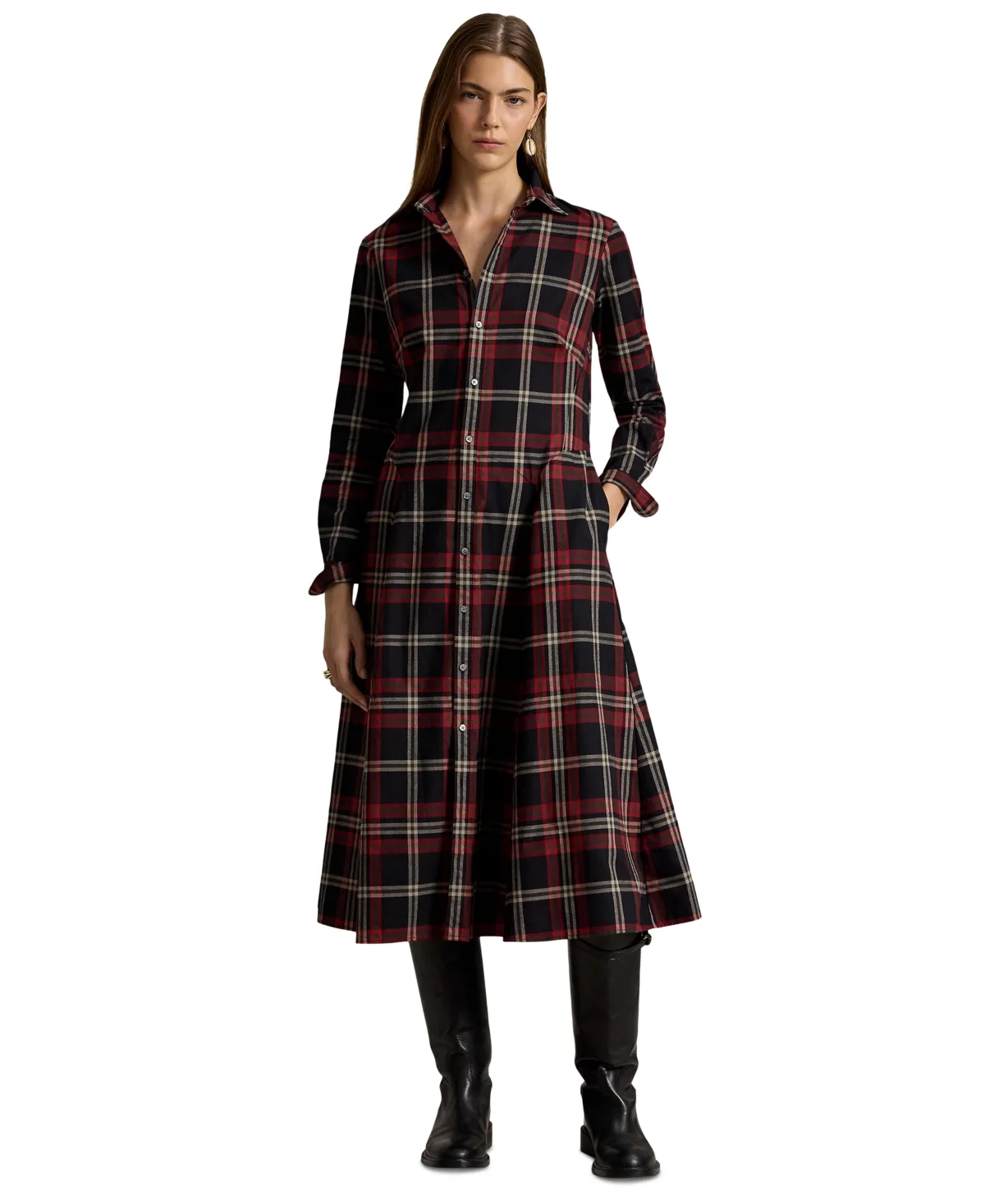 Long-Sleeve Midi Shirt Dress by Polo Ralph Lauren