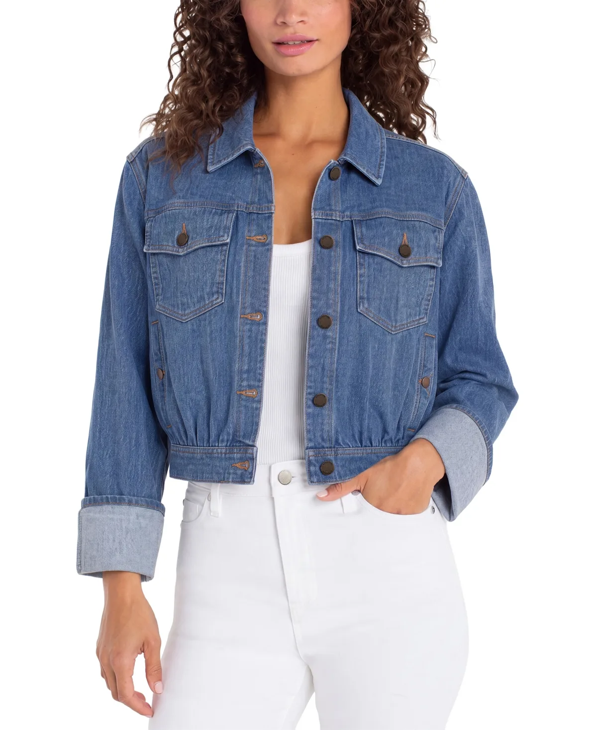Mirela Cropped-Denim Jacket by Liverpool Los Angeles
