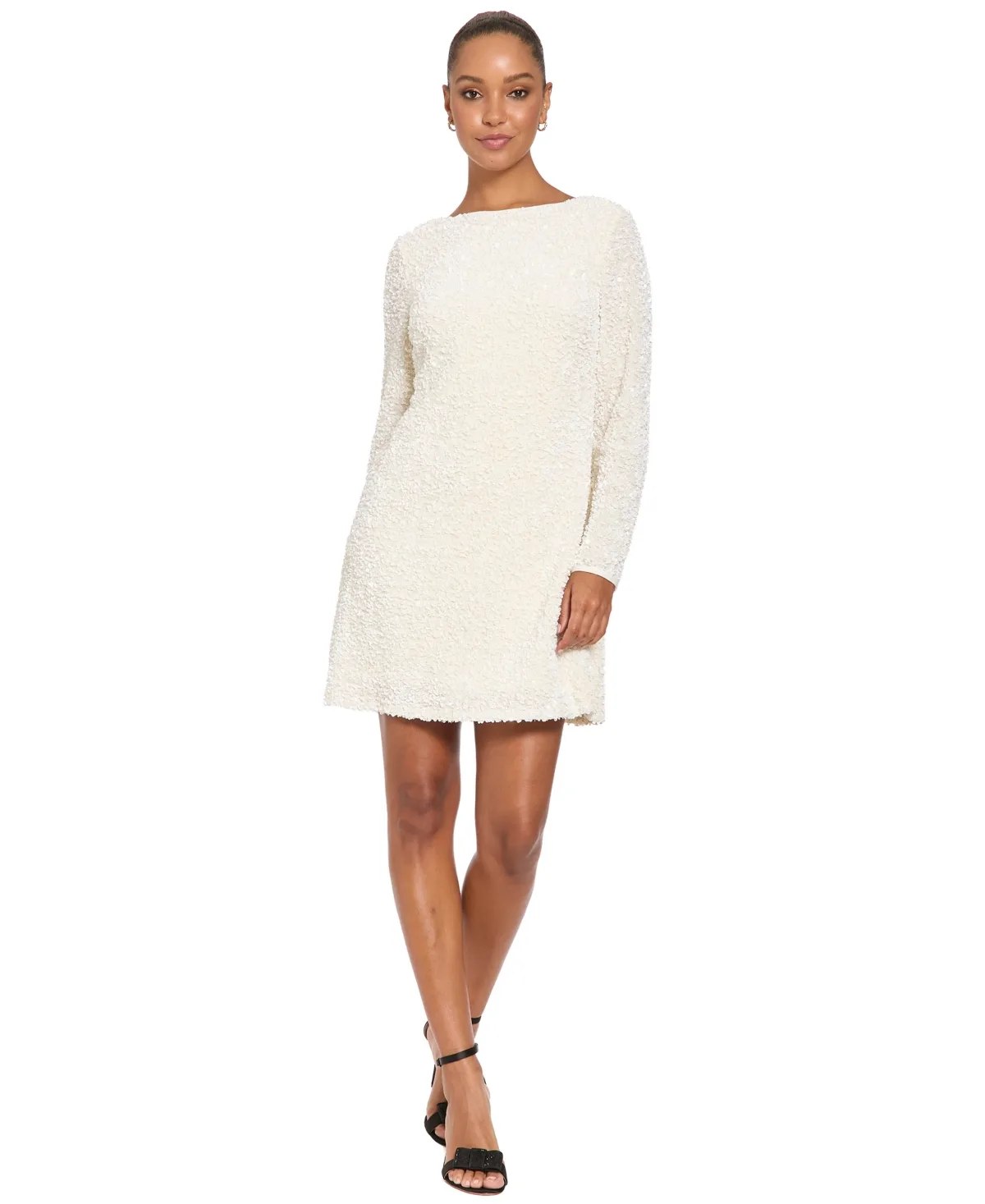 Long-Sleeve Sequin Boat Neck Mini Dress by Ivy  Blu