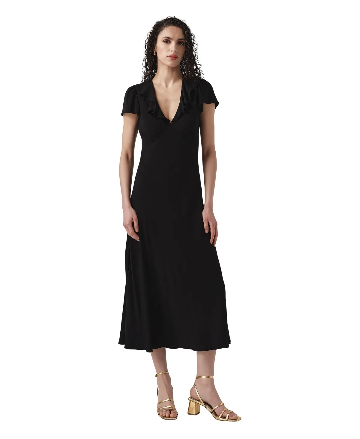 Kimmy Frill Neck Crepe Midi Dress by Ghost London