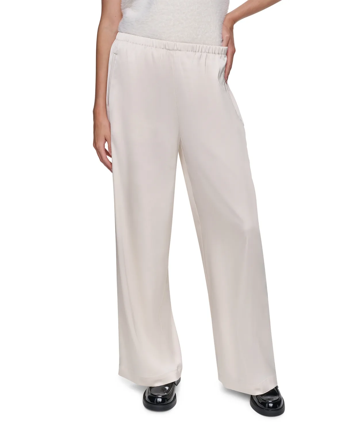 Satin High-Waist Wide-Leg Pants by DKNY