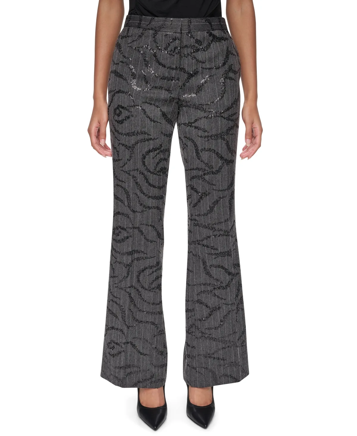 Sequin Herringbone Wide-Leg Trousers by DKNY