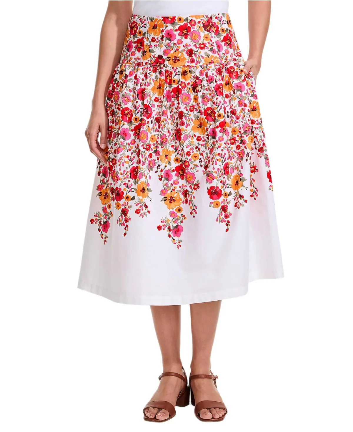 Poplin Drop Waist Midi Skirt - Set Bottom by Lands' End