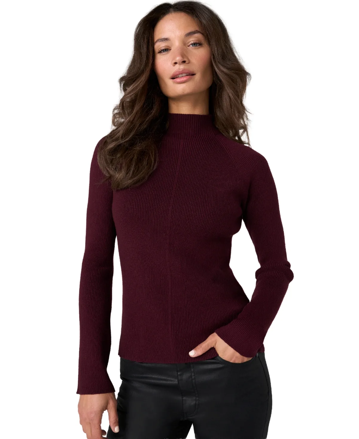 Long-Sleeve Turtleneck Mixed-Ribbed Sweater by Liverpool Los Angeles