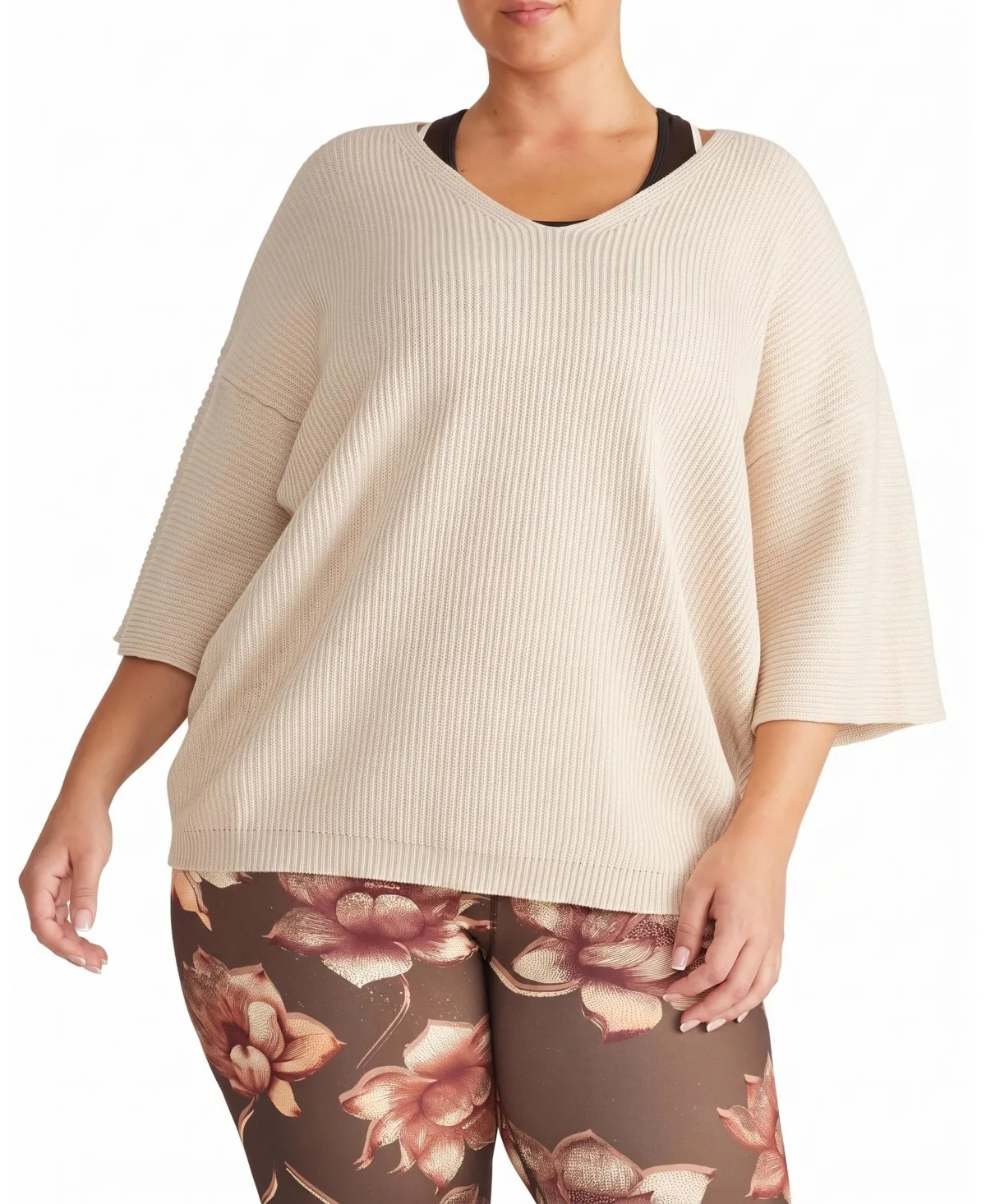 Lotus V-Neck Oversized Ribbed-Knit Sweater by Universal Standard