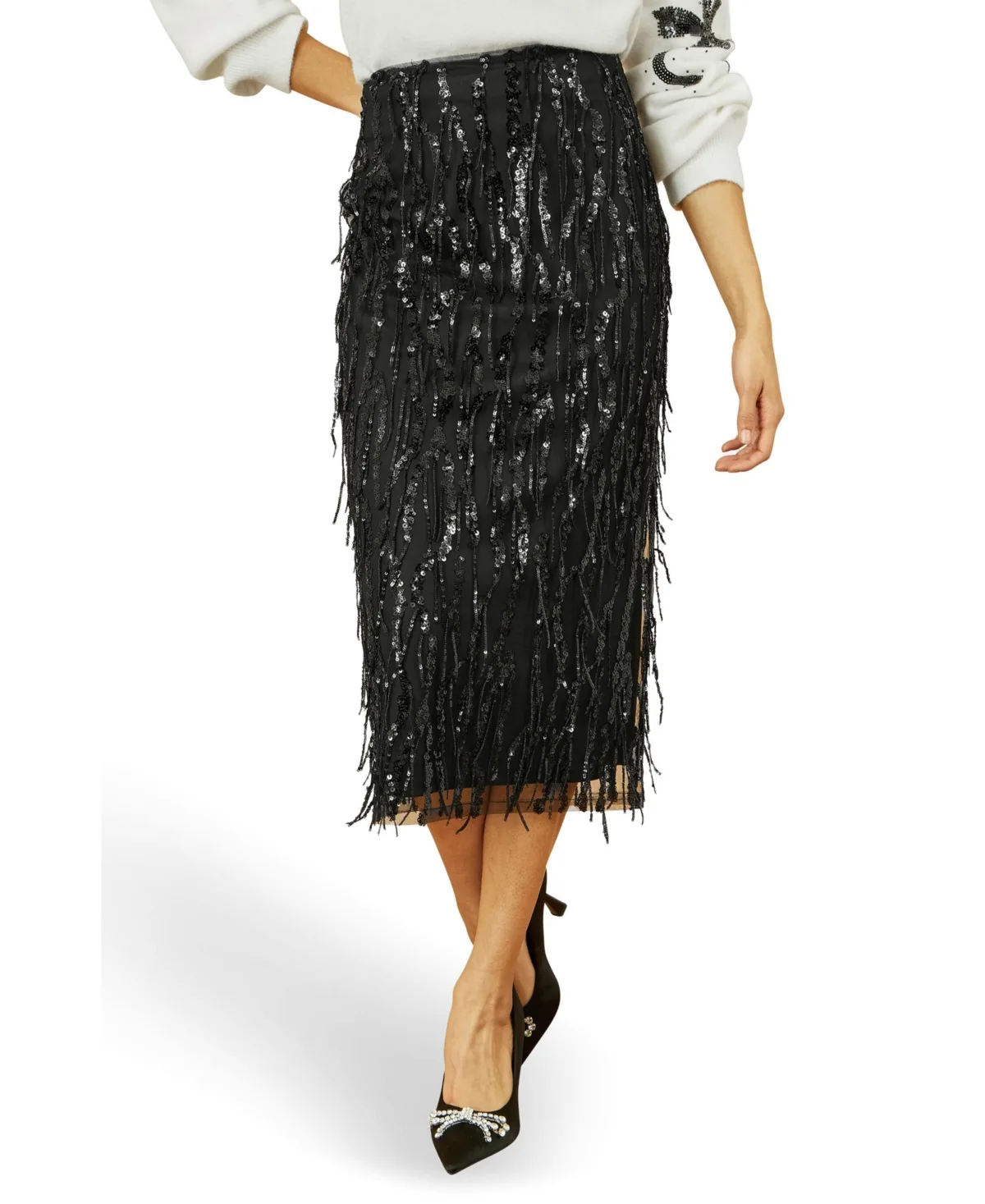 Hanging Sequin Fitted Midi Skirt by Yumi
