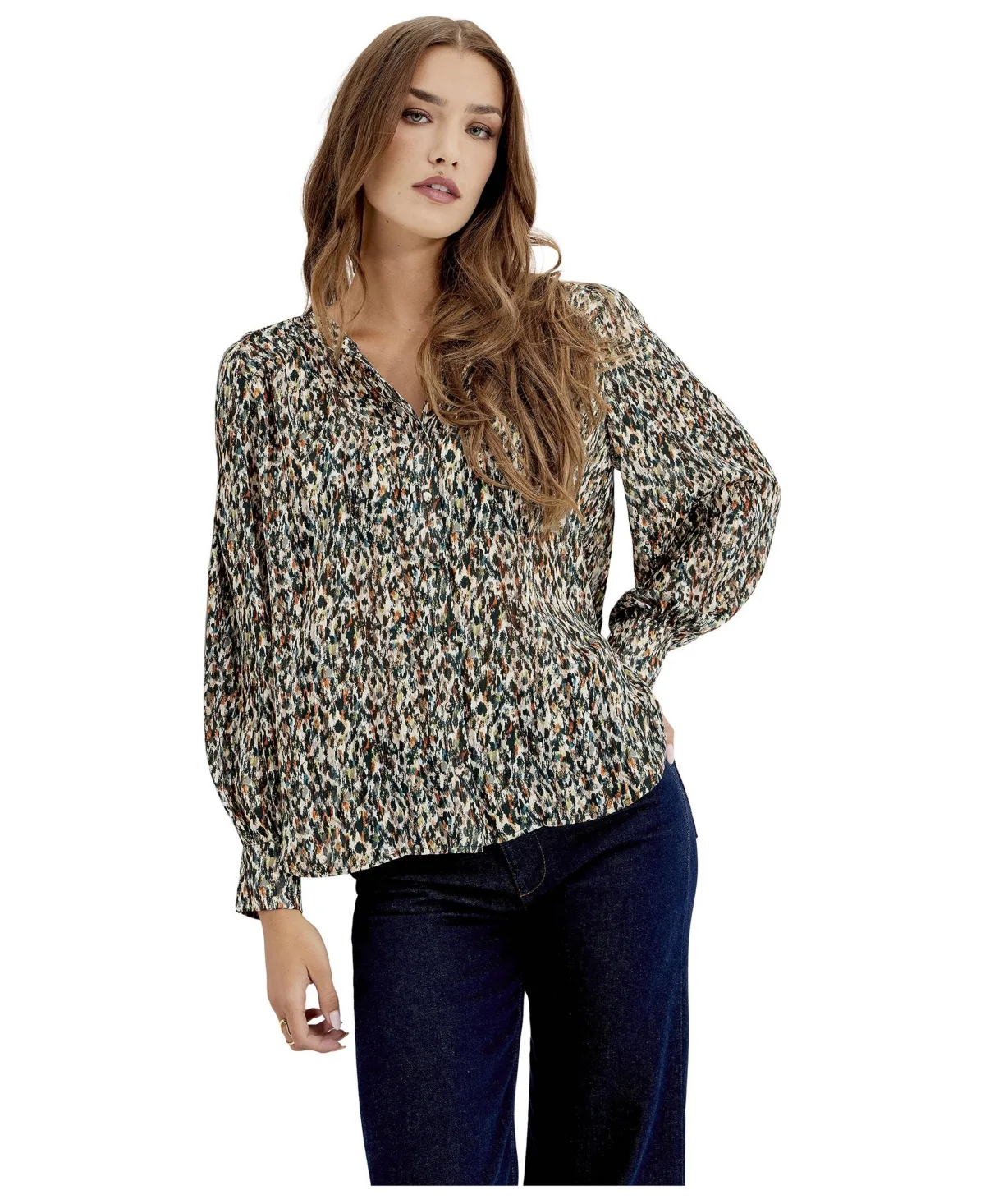 Lia Printed Long-Sleeve Chiffon Blouse by Finery London