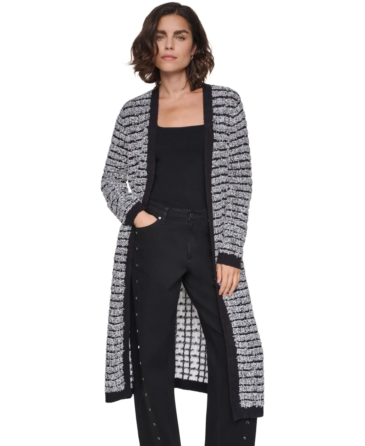 Fuzzy Stitch Long-Sleeve Open-Front Fuzzy-Knit Cardigan Sweater by Karl Lagerfeld