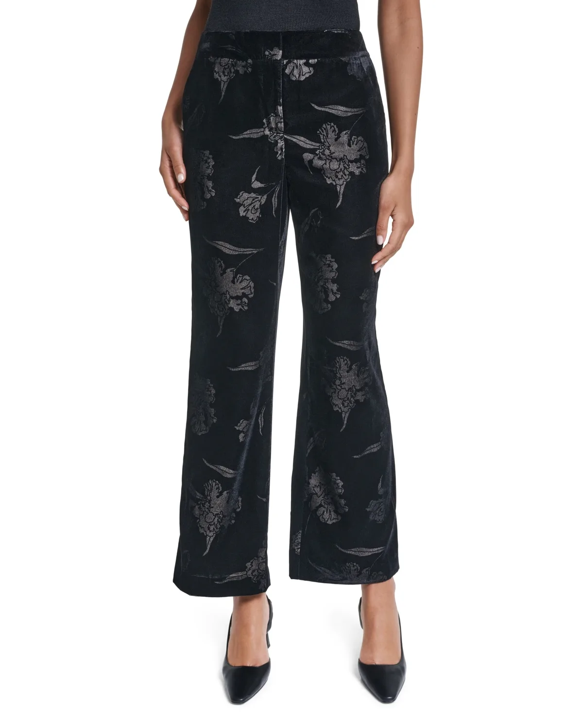 Velvet Floral-Print Jacquard Pants