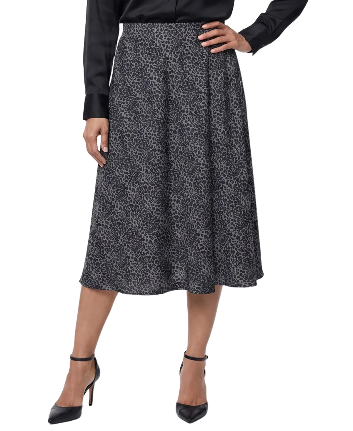 High-Waisted A-Line Midi Skirt