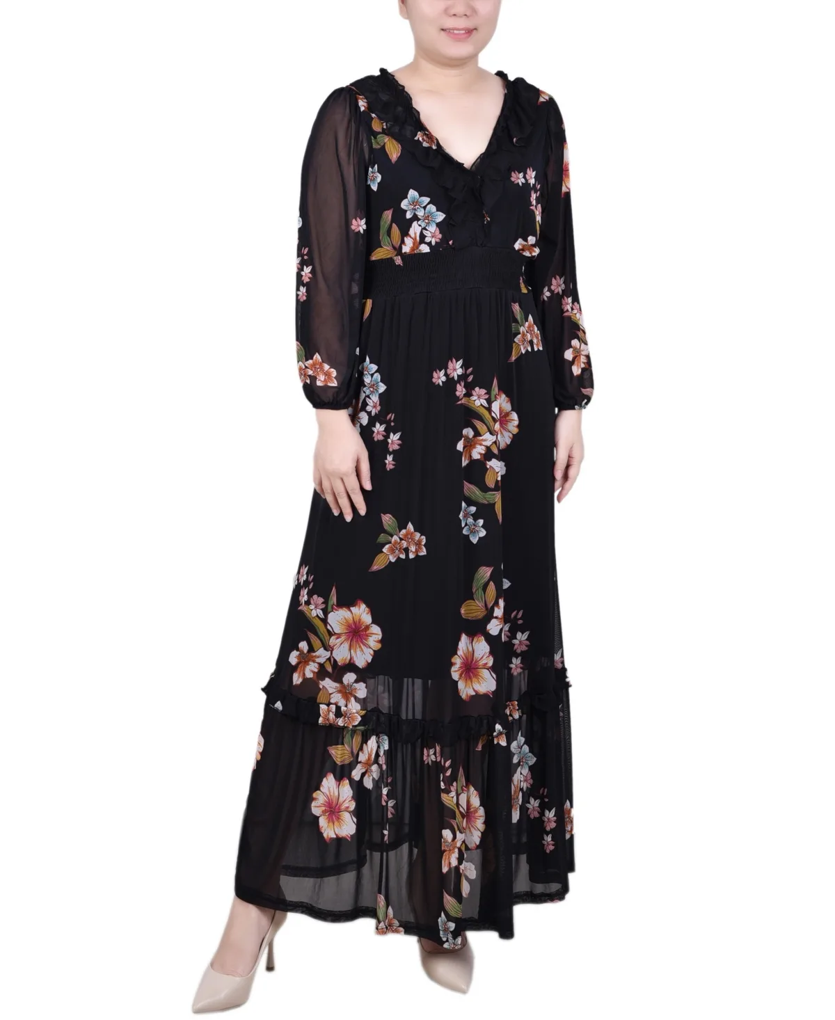 Long Sleeve Mesh Maxi Dress by Ny Collection
