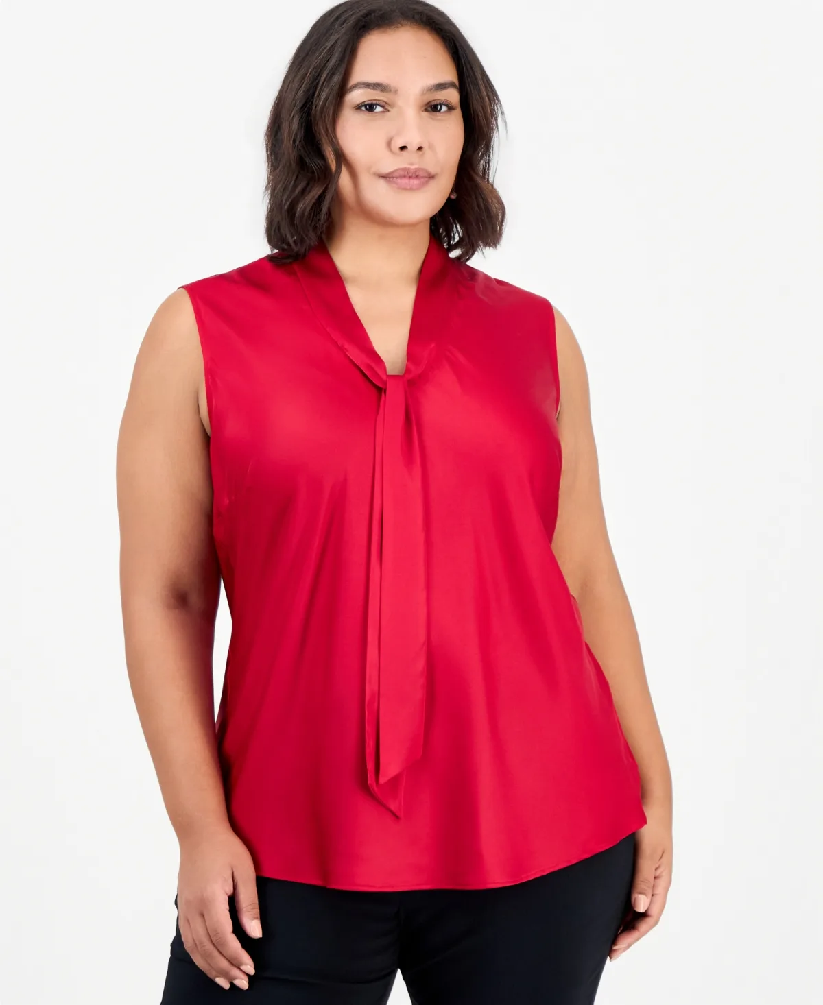 Sleeveless Tie-Front Satin Blouse by Kasper