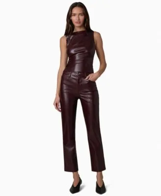 The Meg Faux Leather Ruched Sleeveless Top High Rise Slim Ankle Pants by Joe's Jeans