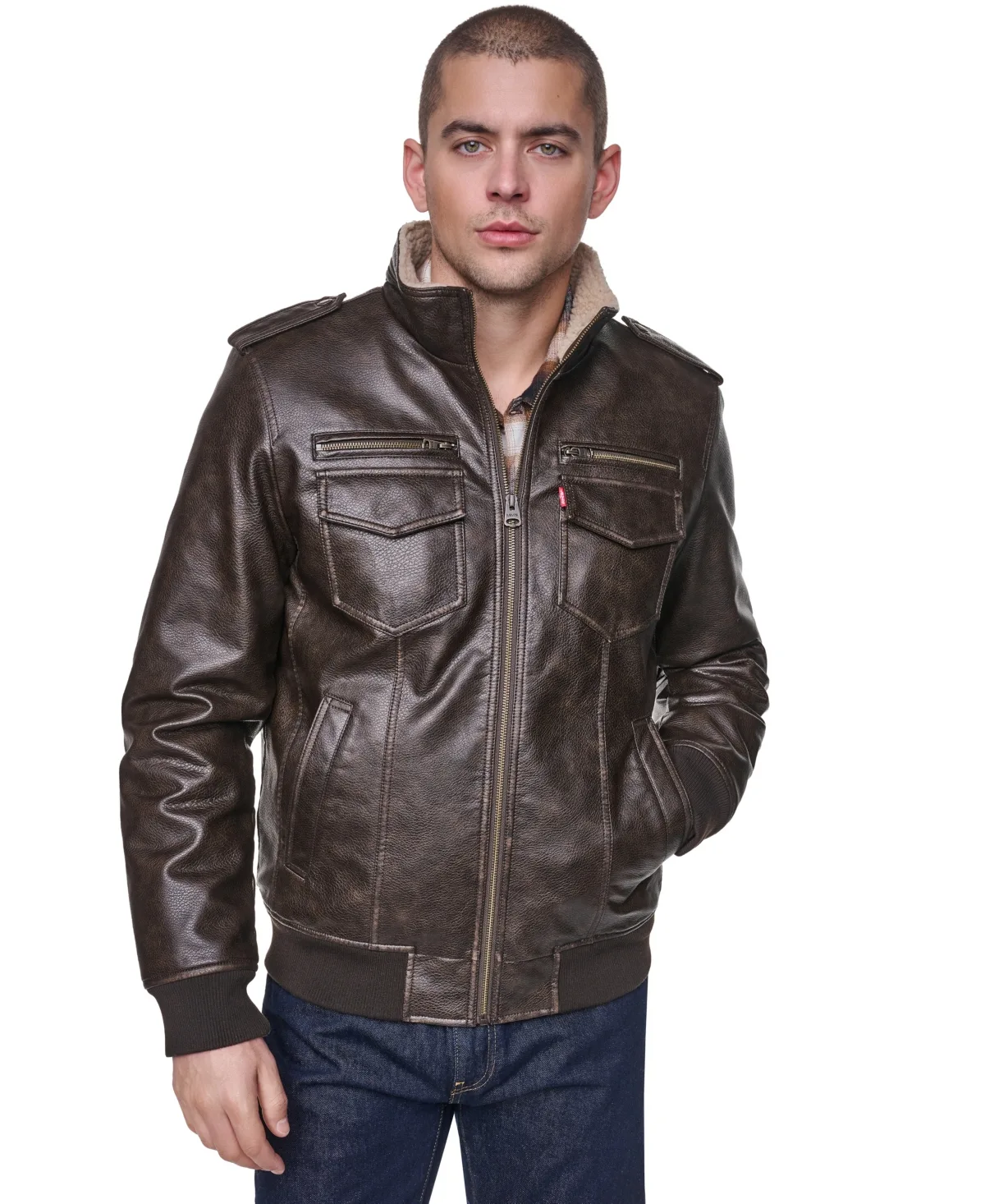 Sherpa Lined Faux Leather Aviator Bomber by Levi's