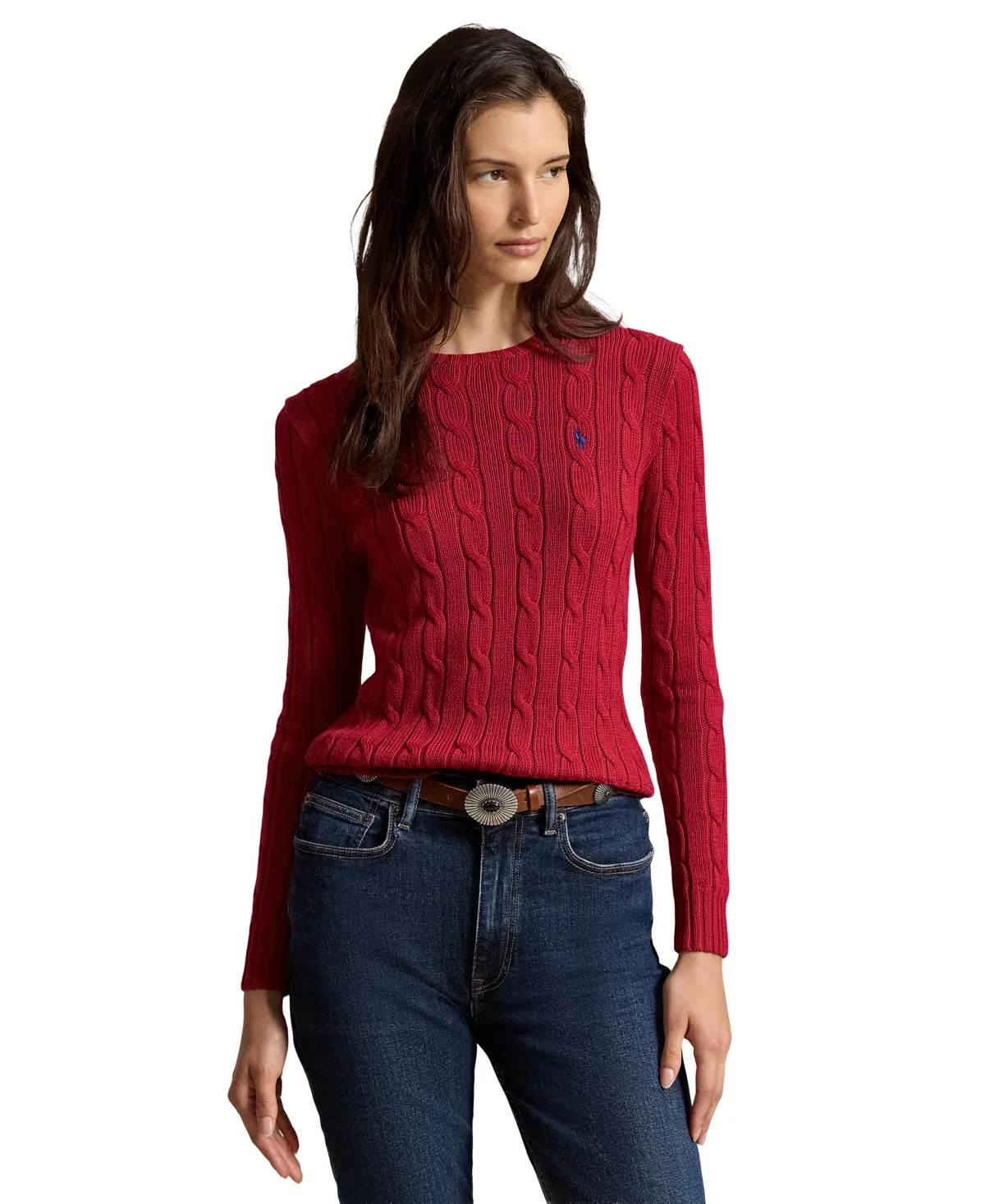 Cable-Knit Cotton Crewneck Sweater