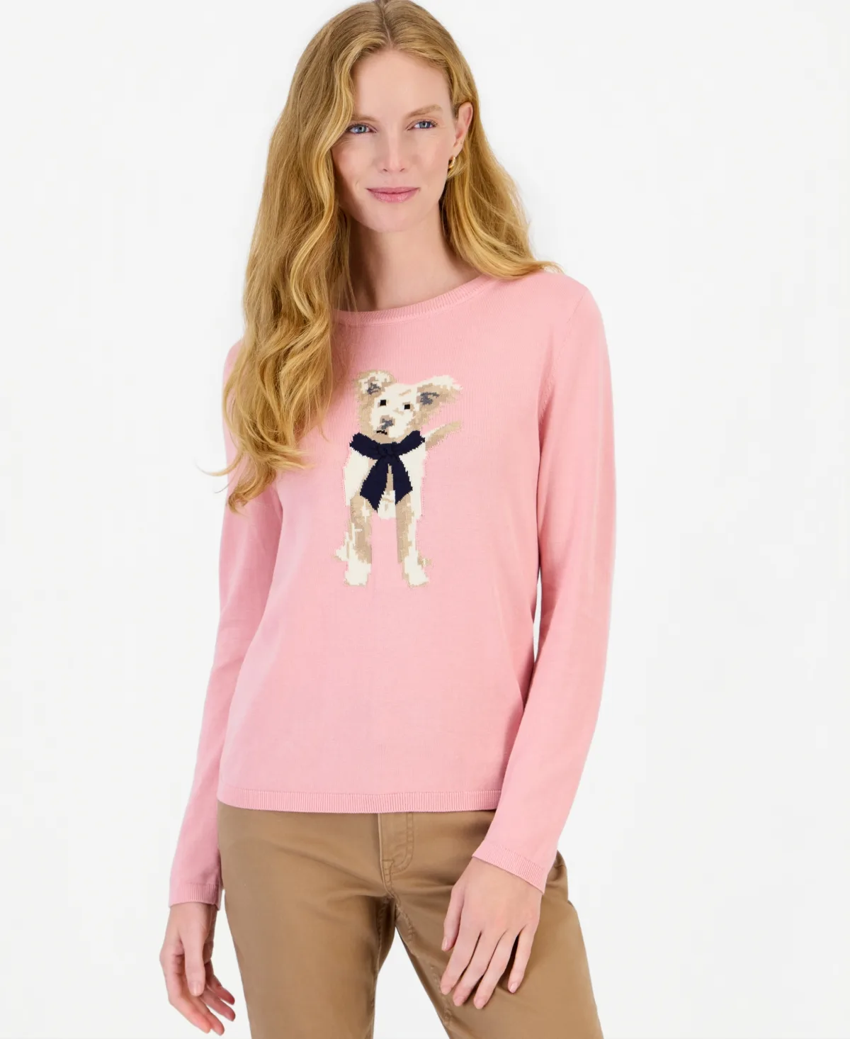 Intarsia Dog Cotton Crewneck Sweater by Nautica