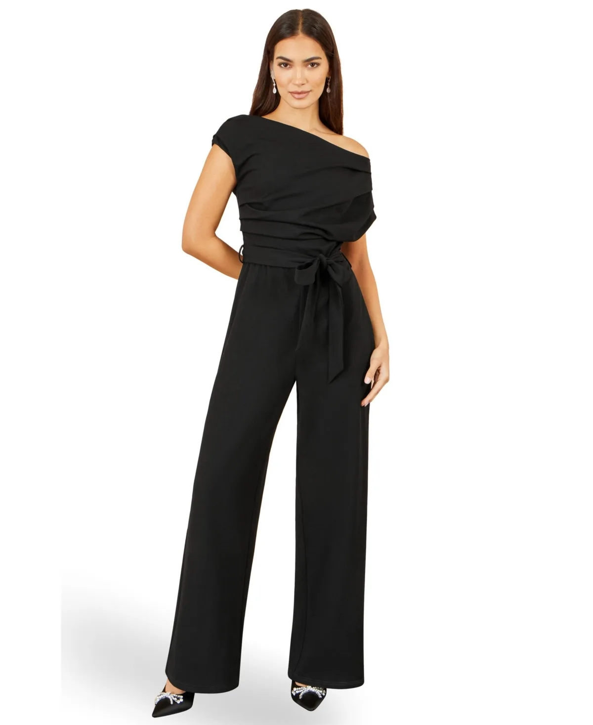 Asymmetric Ruched Wide-Leg Jumpsuit
