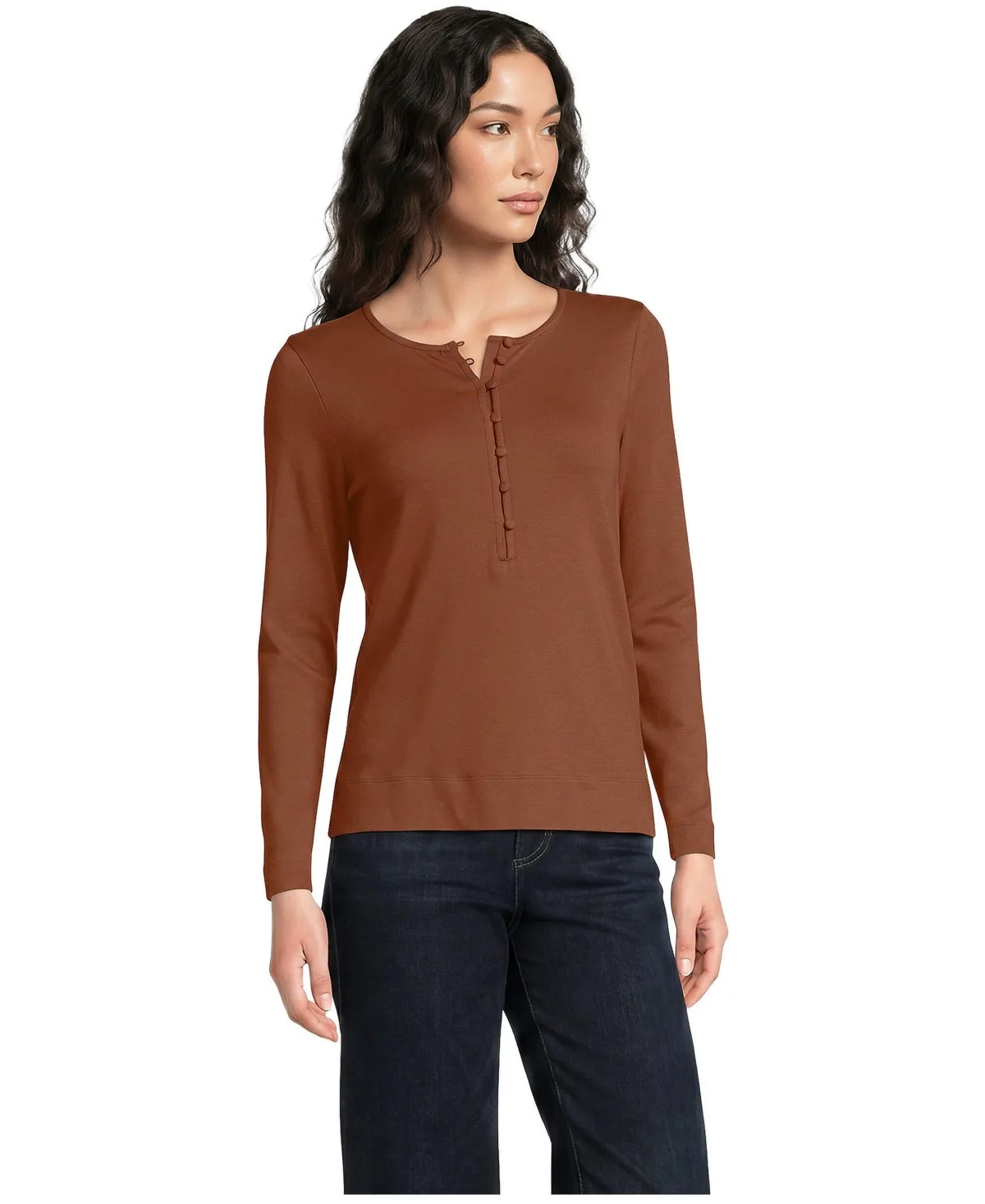 Polished Essentials Long-Sleeve Rib-Knit Henley by Lands' End