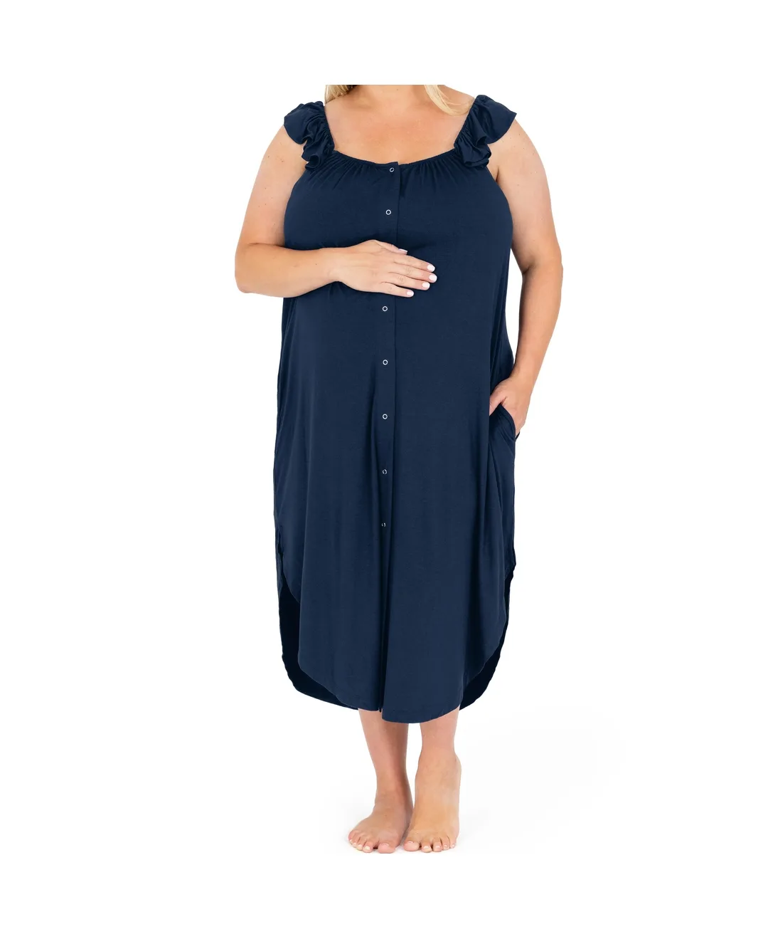Maternity Ruffle Strap Labor & Delivery Gown