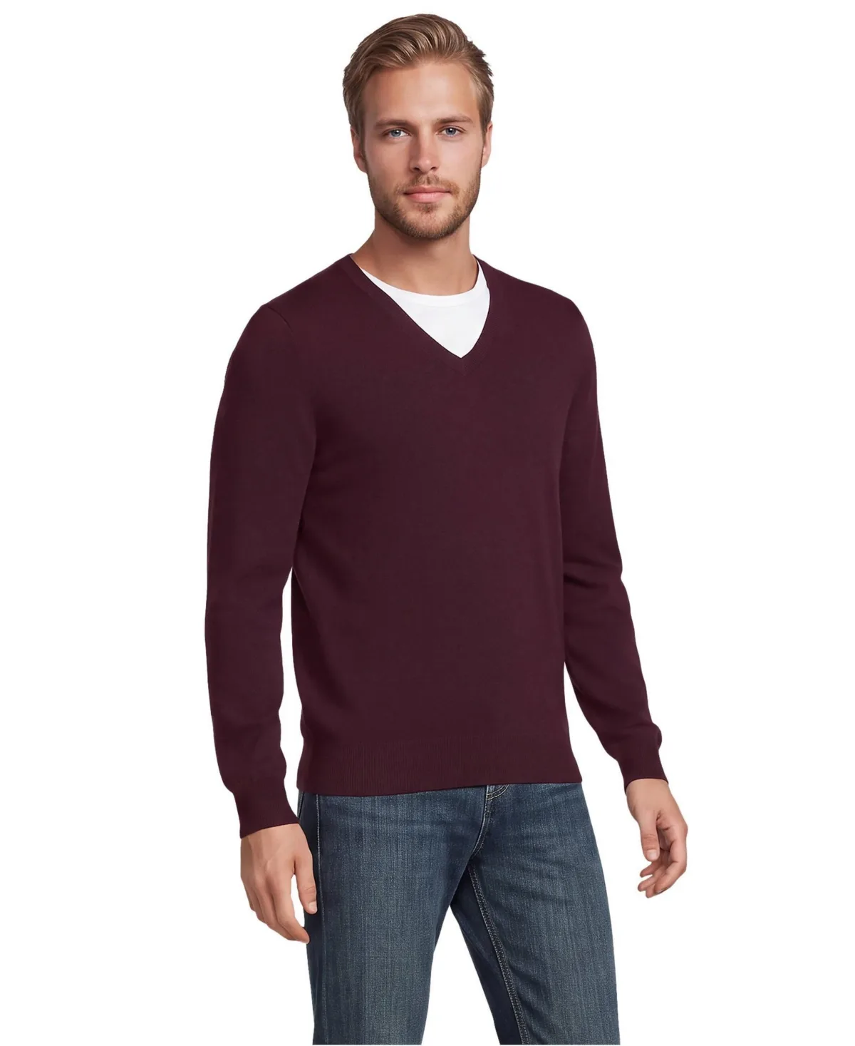 Fine Gauge Cotton V Neck Sweater
