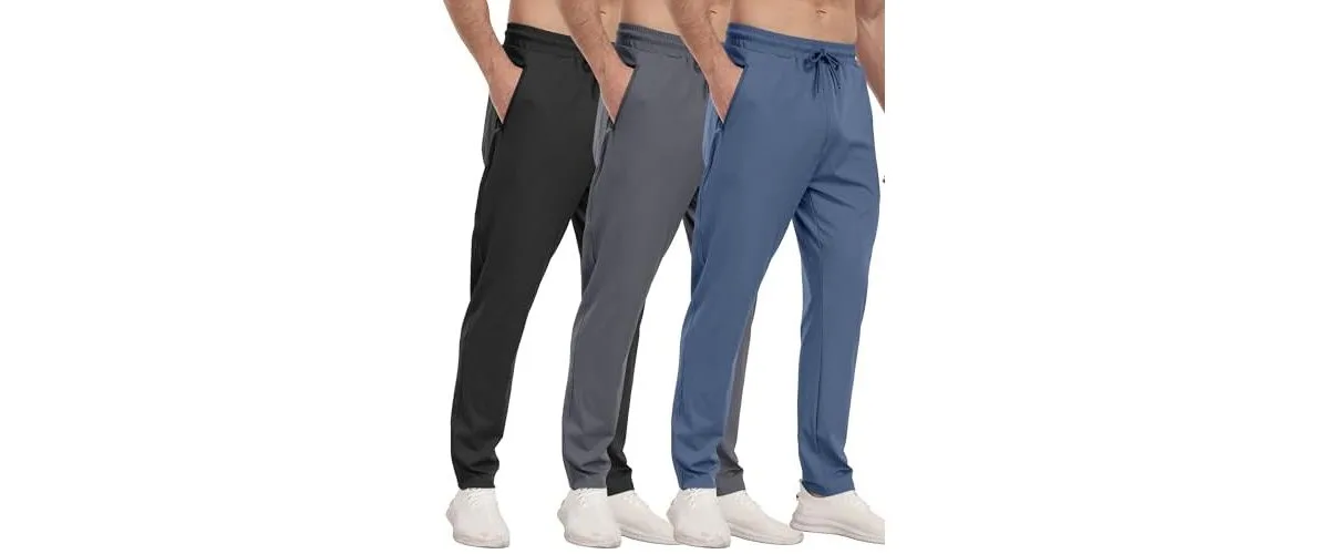 3 Pack Athletic Pants with Zipper Pockets Running Gym Joggers by Gnuadz