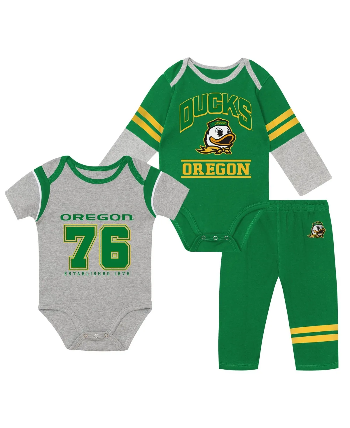 Oregon Ducks Double Up Three-Piece Bodysuits & Pants Set by Outerstuff