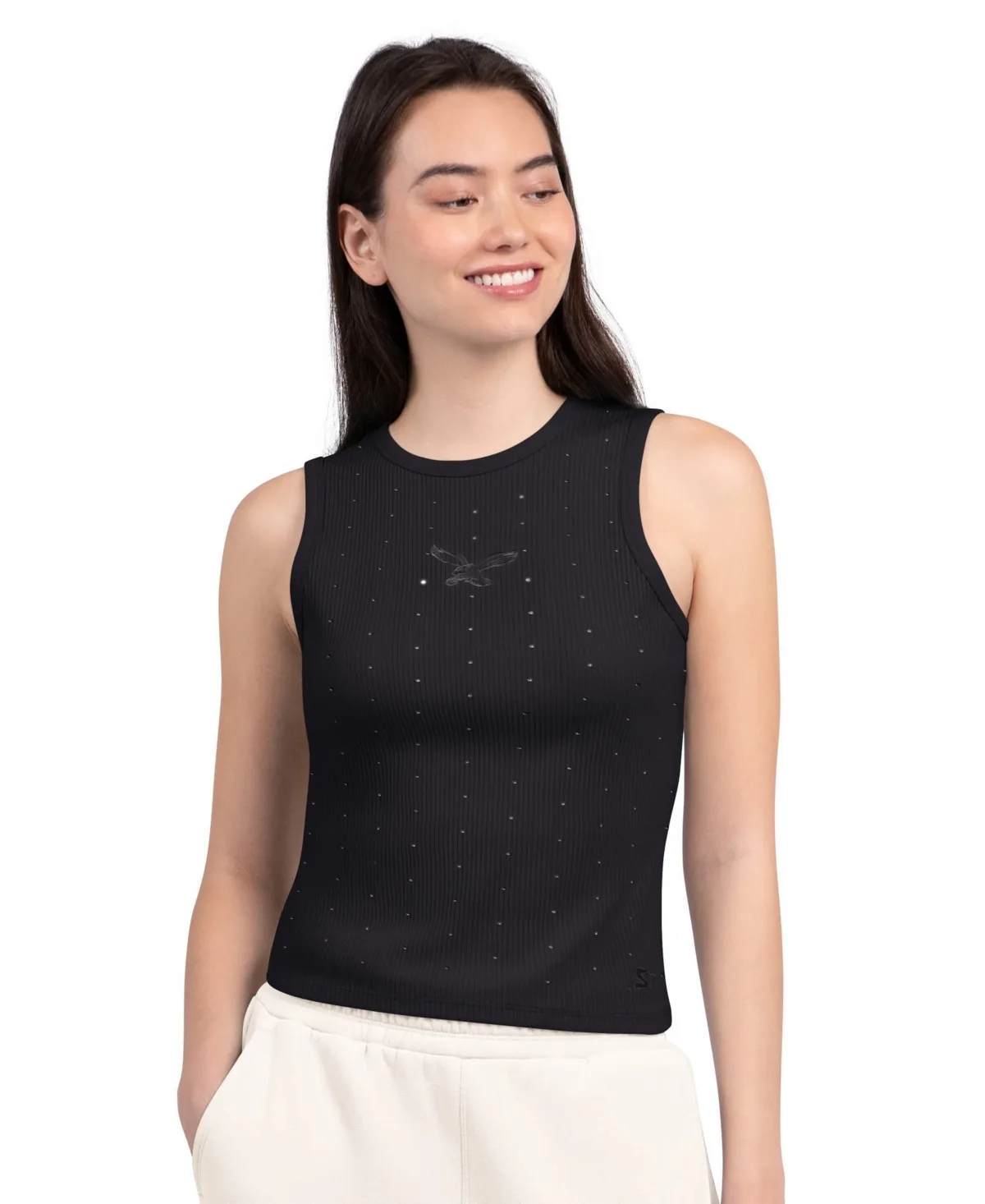 Philadelphia Eagles Rhinestone Sprinkle Ribbed Cropped Tank Top by Starter