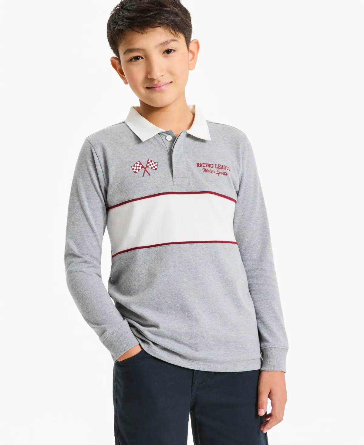 Color Block Rugby Long-Sleeve Polo Pullover by Epic Threads