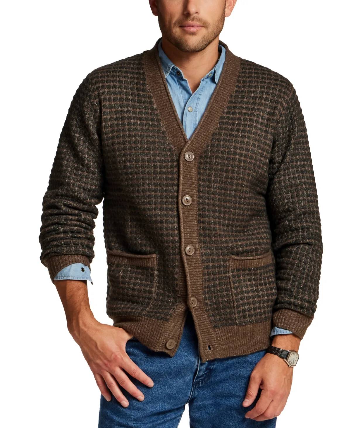 Grid V-Neck Button-Front Cardigan by Weatherproof Vintage