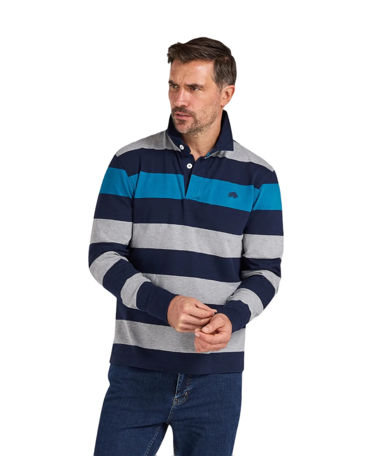 Long Sleeve Contrast Stripe Rugby Shirt by Raging Bull