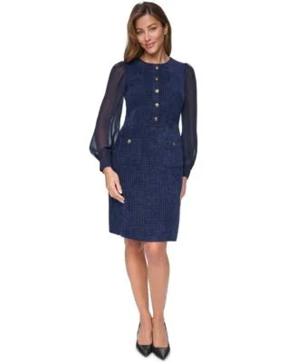 Crewneck Sheer Long Sleeve Knee Length Dress by Eliza J
