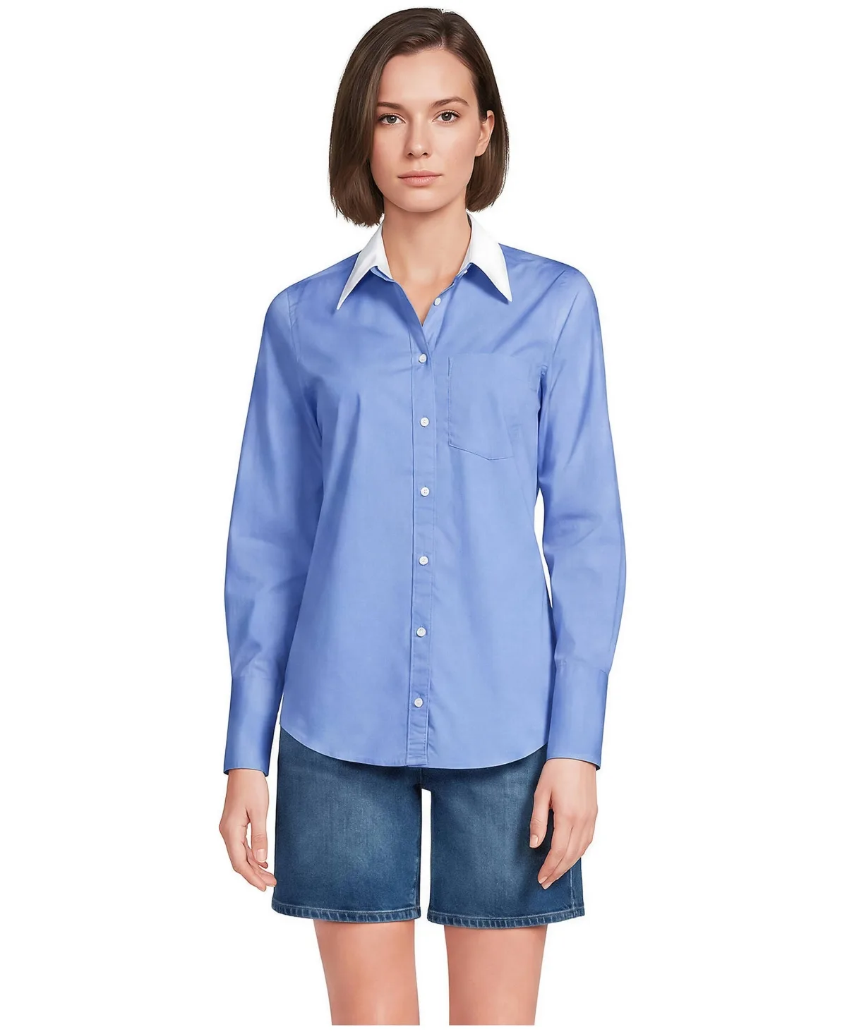 Poplin Removable Collar Shirt by Lands' End