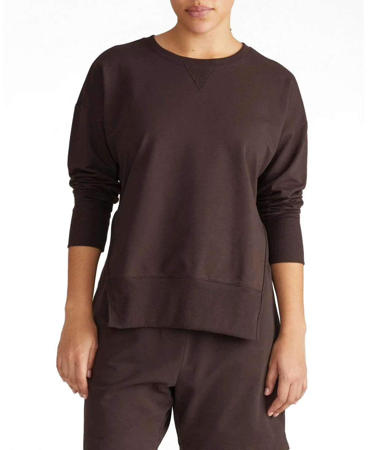 Fiona French-Terry Crewneck Side-Slit Sweatshirt