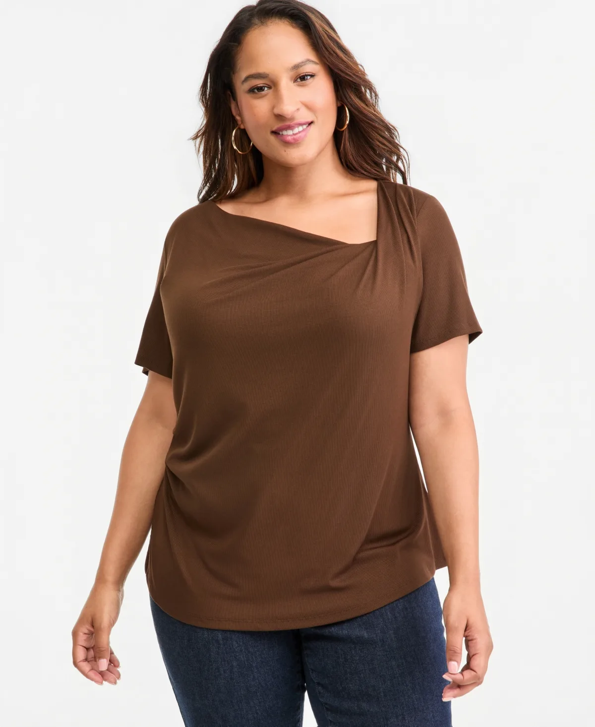 Asymmetric Neck Short-Sleeve Top by INC International Concepts