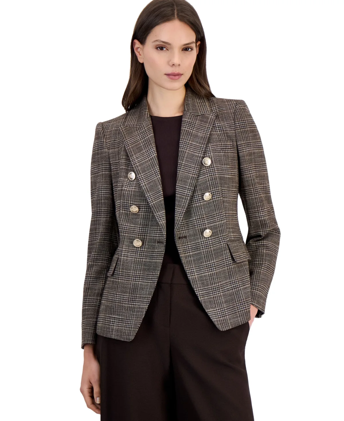 Double Breasted Plaid Stretch Blazer by Tahari