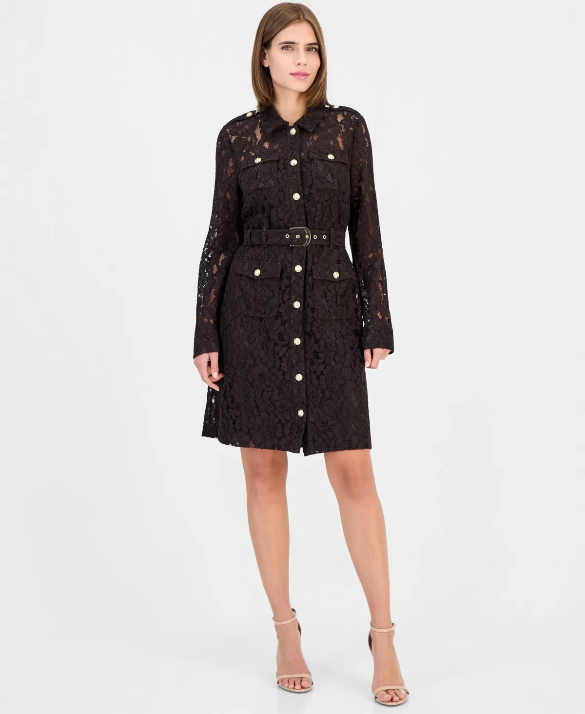 Asl Long-Sleeve Lace Shirt Dress by Tahari